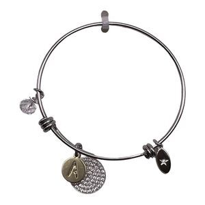 Unwritten Pave and Disc Bangle Bracelet "A" Amazing Stainless Steel New